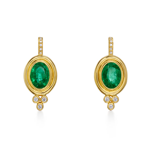 18K Emerald Classic Temple Earrings