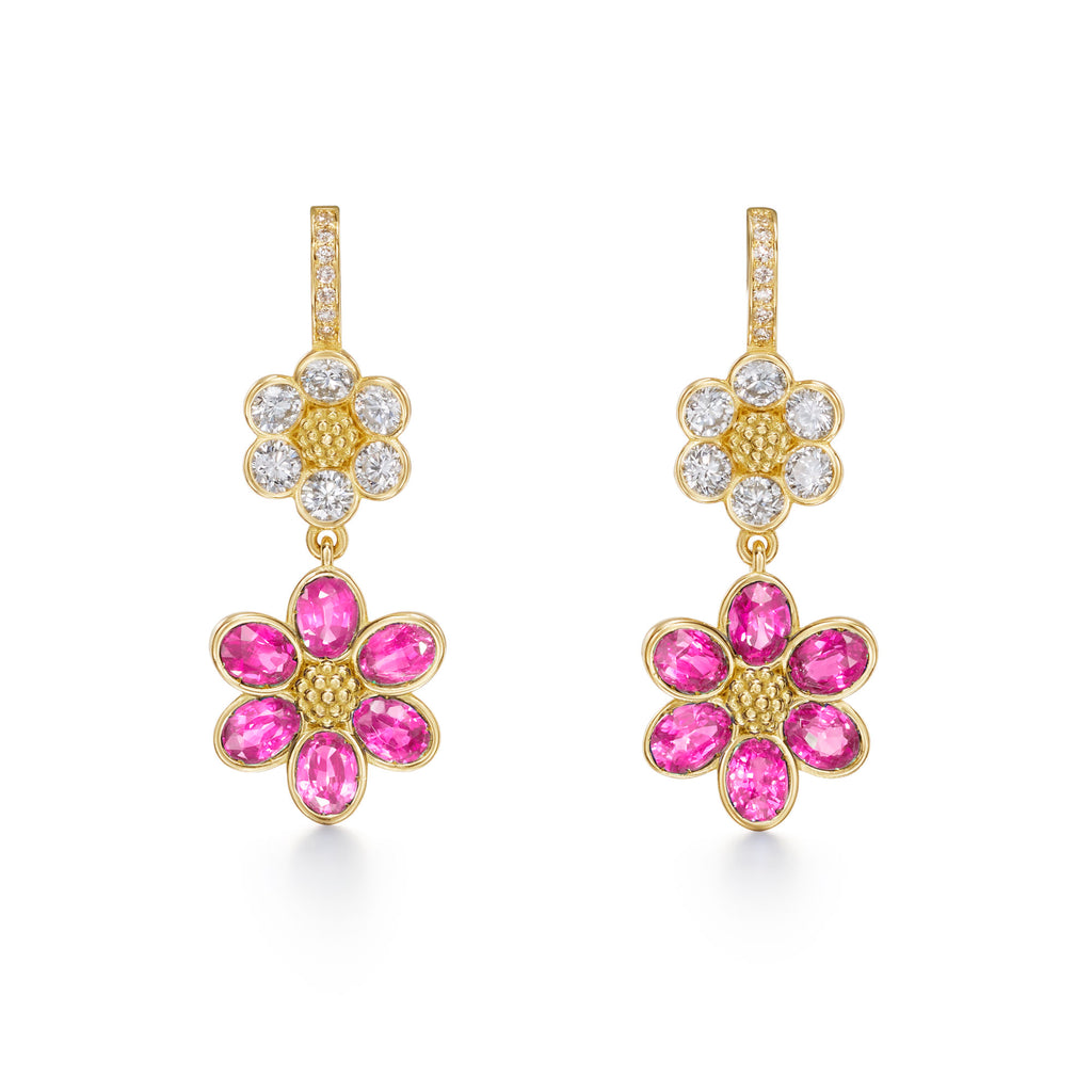 18K Diamond Pink Sapphire Fiori Drop Earring – Temple St. Clair 18K Diamond Pink Sapphire Fiori Drop Earring – Temple St. Clair