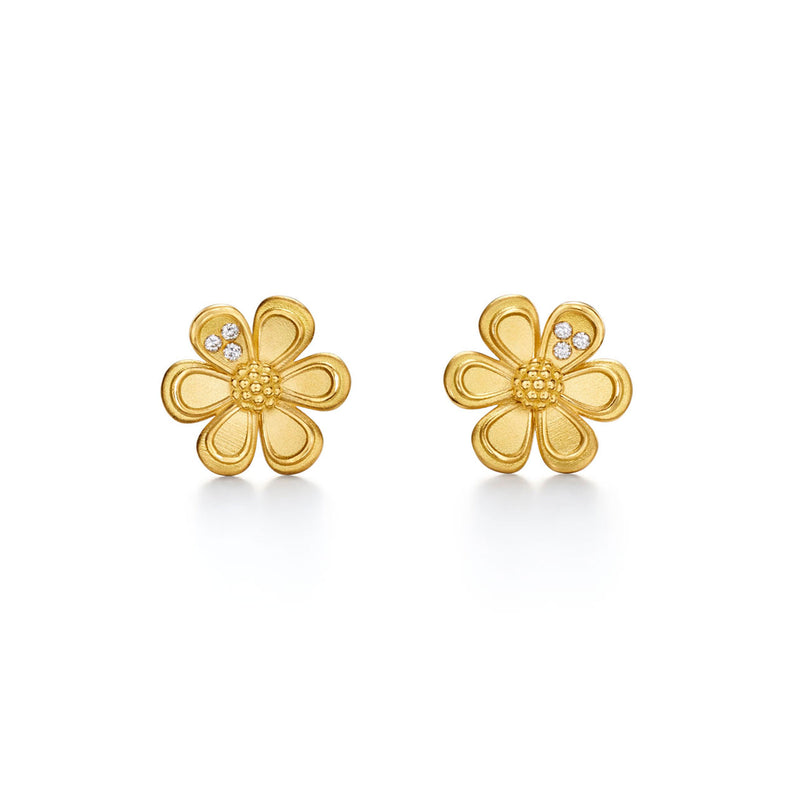 18K Golden Flower Post Earrings