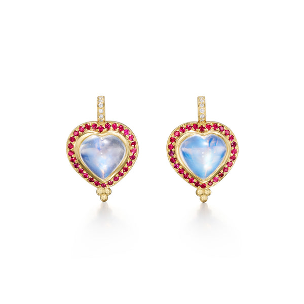 18K Ruby Pavé Heart Earrings