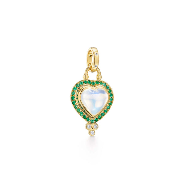 18K Emerald Blue Moon Heart Pendant