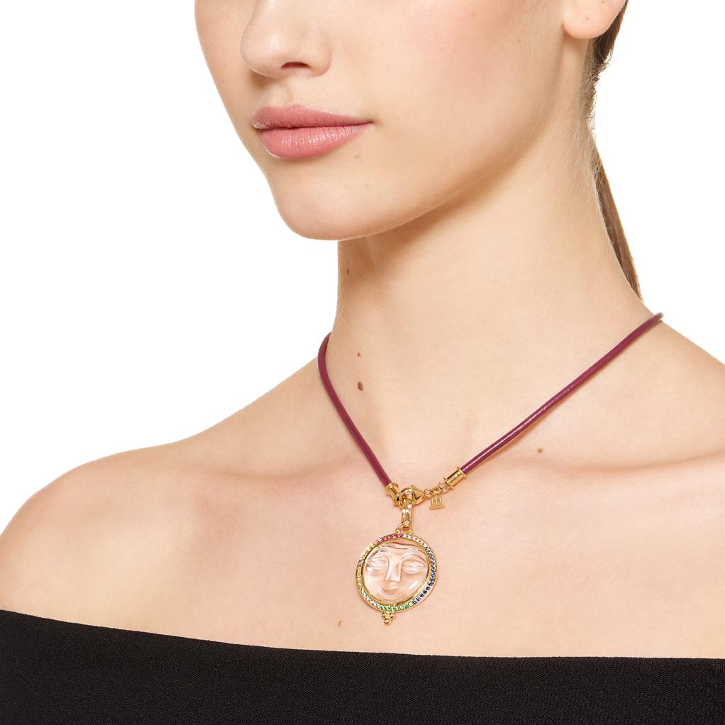 Temple St. Clair Leather Cord Necklace in Brown/Gold