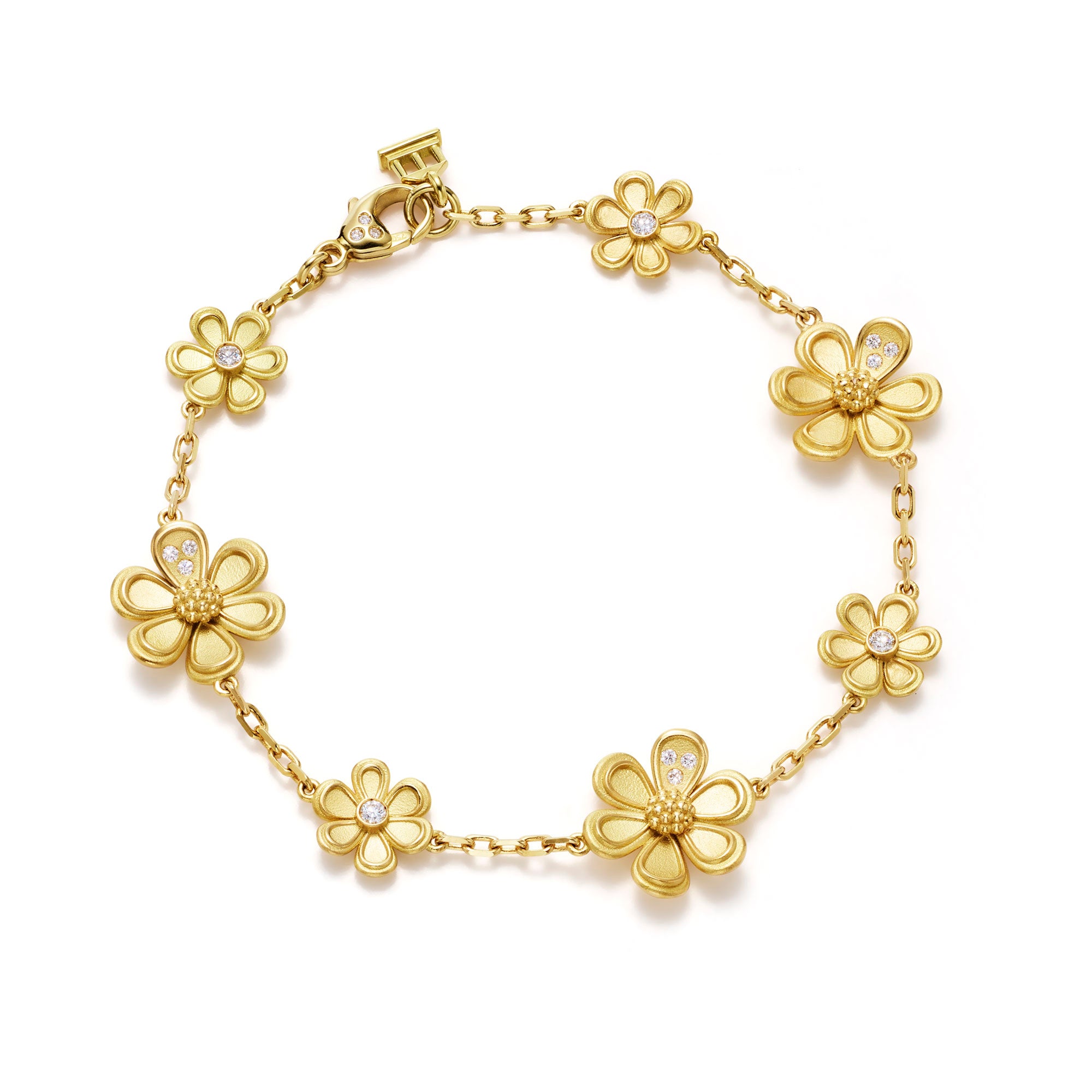 Temple St. Clair 18K Yellow Diamond Flower Chain Bracelet - Gold