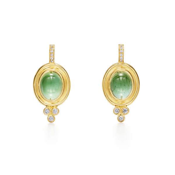 18K Green Tourmaline Classic Temple Earrings