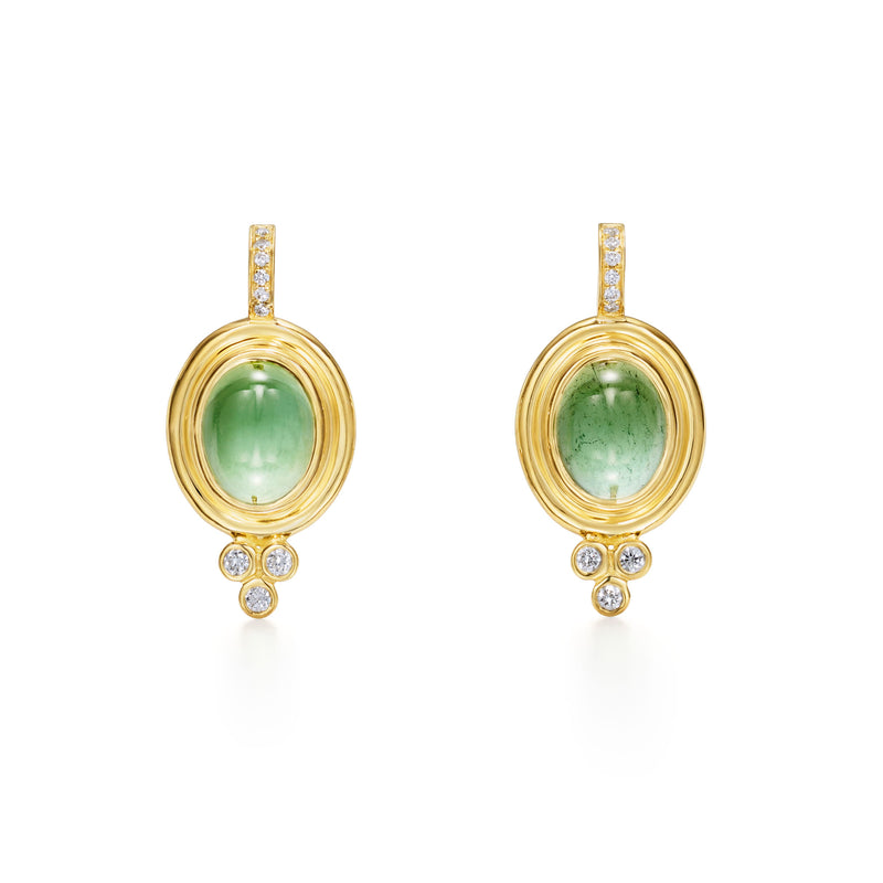 18K Green Tourmaline Classic Temple Earrings