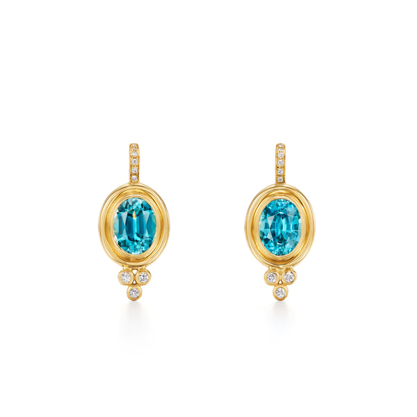 18K Blue Zircon Classic Temple Earrings