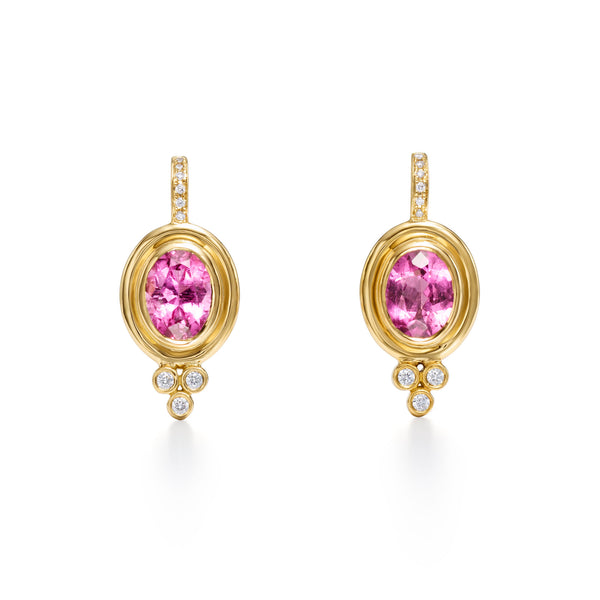 18K Pink Tourmaline Classic Temple Earrings