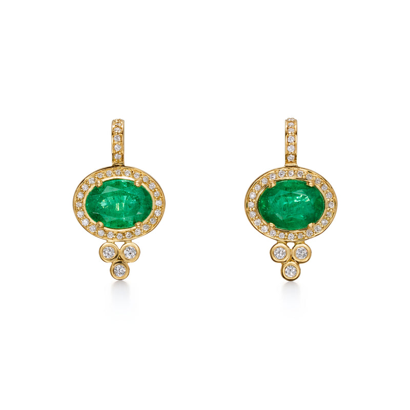 18K Emerald Halo Pyramid Earrings