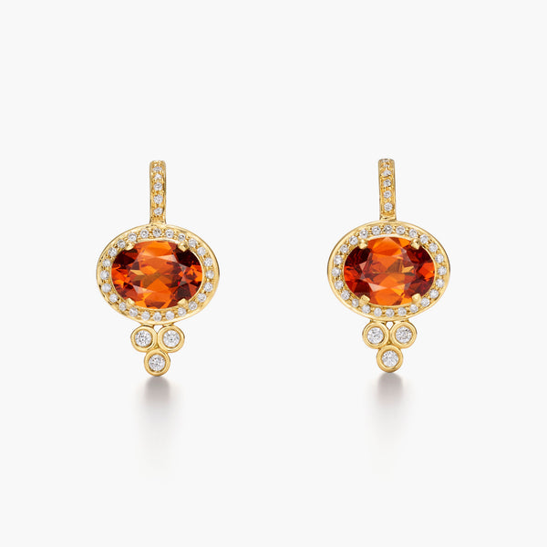 18K Mandarin Garnet Halo Pyramid Earrings