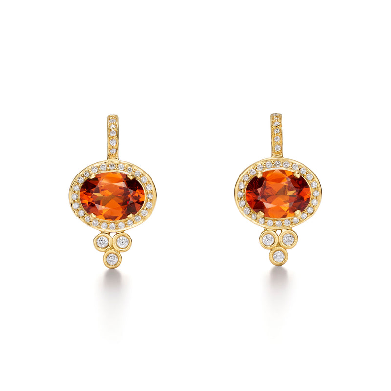 18K Mandarin Garnet Halo Pyramid Earrings