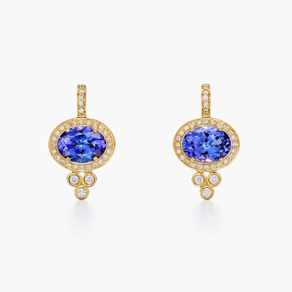 18K Tanzanite Halo Pyramid Earrings