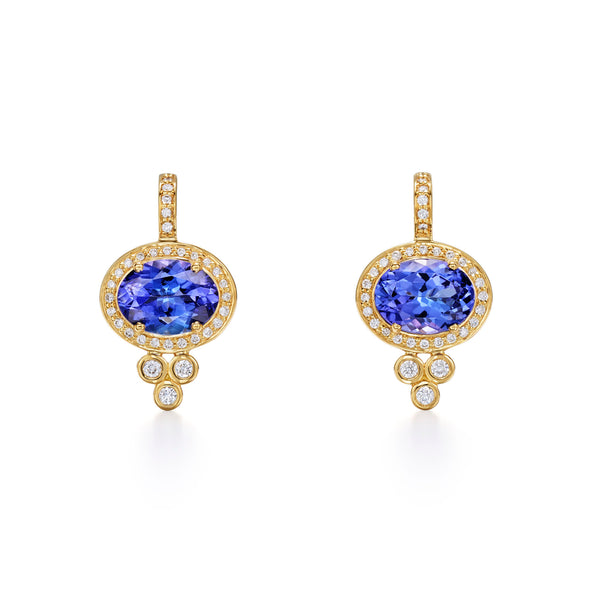 18K Tanzanite Halo Pyramid Earrings