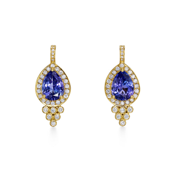 18K Tanzanite Halo Pyramid Earrings