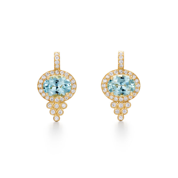 18K Aquamarine Halo Pyramid Earrings