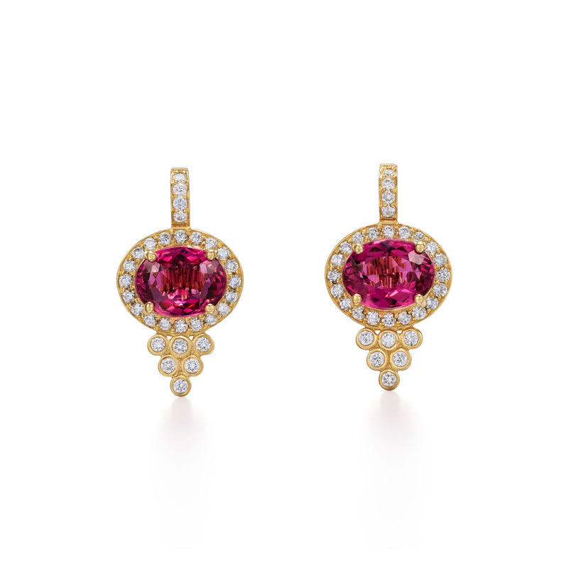 18K Pink Tourmaline Halo Pyramid Earrings