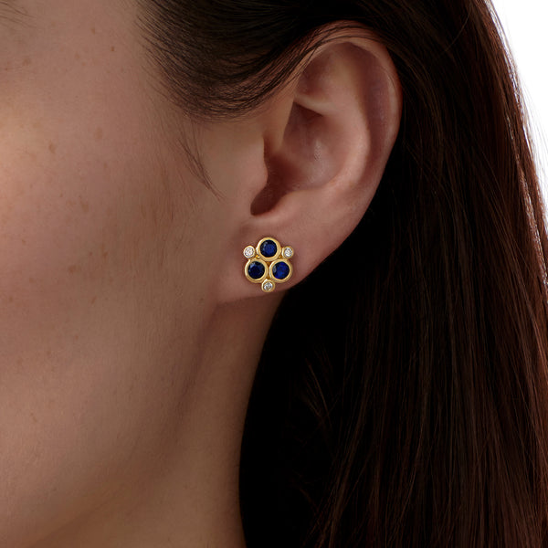 18K Blue Sapphire Trio Earrings