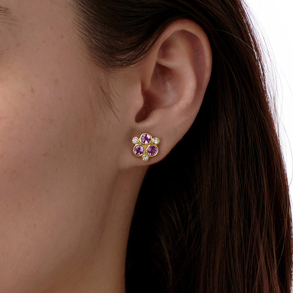 18K Pink Sapphire Trio Earrings