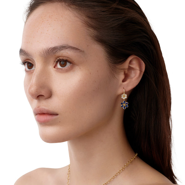 18K Diamond Blue Sapphire Fiori Drop Earring