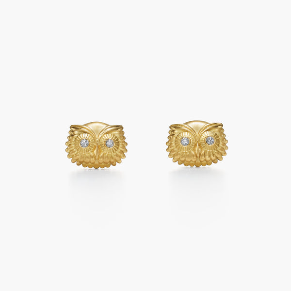 18K Athena Owl Post Earrings