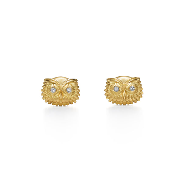 18K Athena Owl Post Earrings