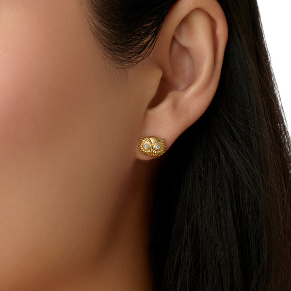18K Athena Owl Post Earrings