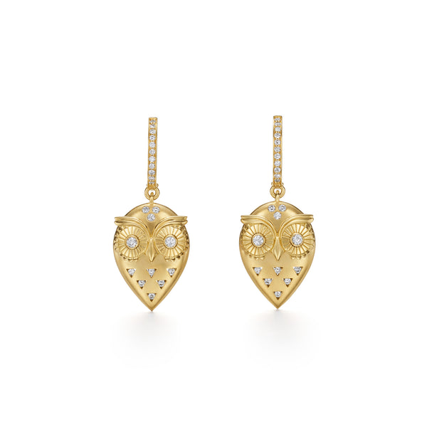 18K Triad Owl Earrings