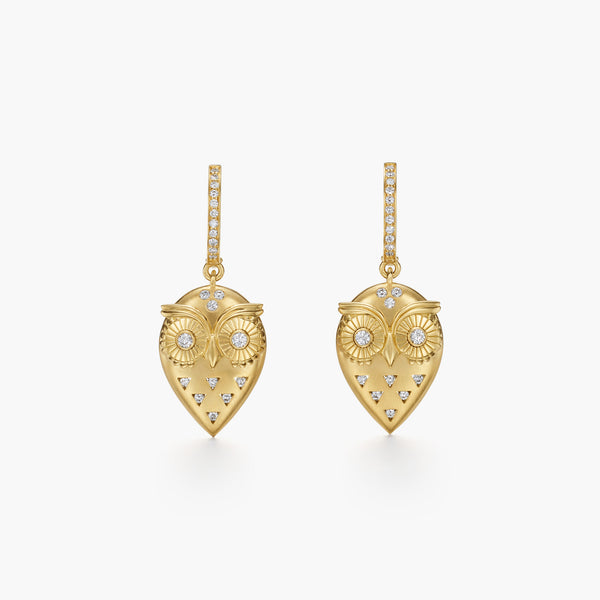 18K Triad Owl Earrings