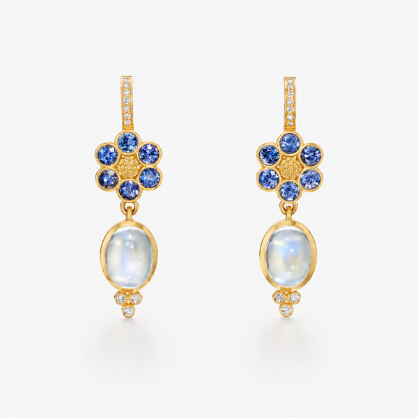 18K Flower Blue Moonstone Drop Earrings