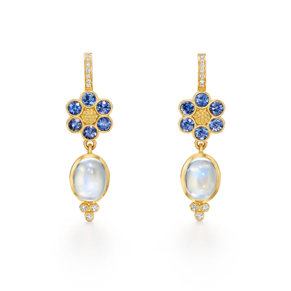 18K Flower Blue Moonstone Drop Earrings