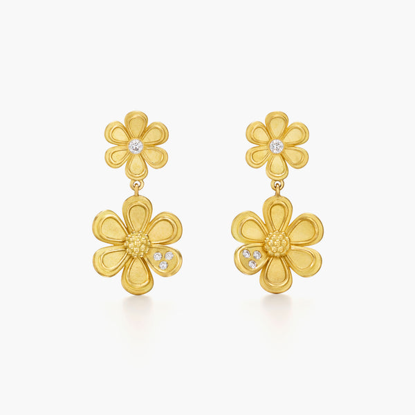 18K Golden Flower Drop Earrings