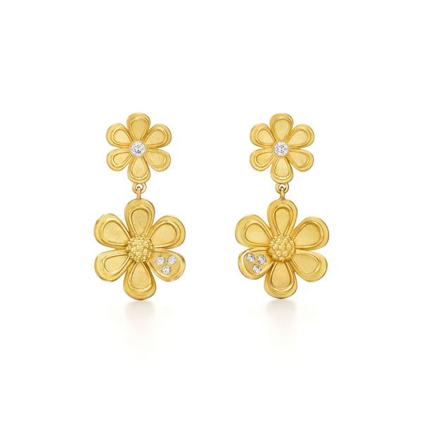 18K Golden Flower Drop Earrings