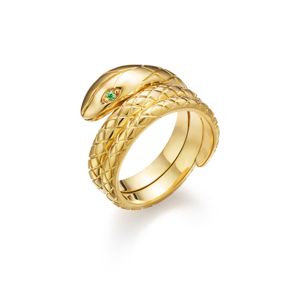 18K Tsavorite Double Serpent Ring