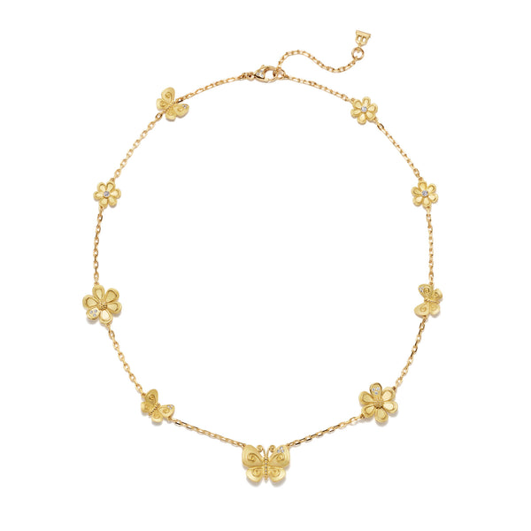 18K Golden Flower Butterfly Necklace