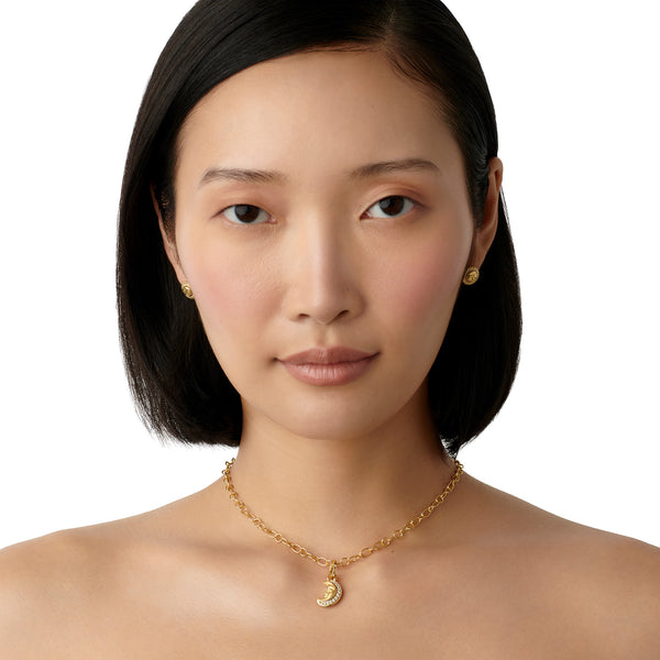 18K Blue Sapphire Crescent Moon Pendant