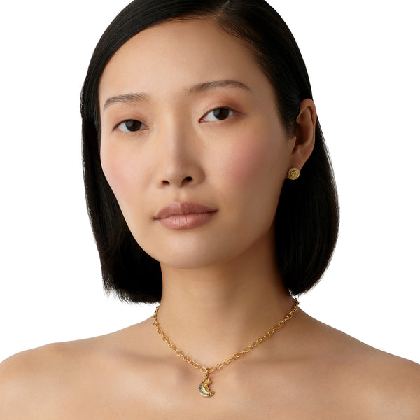 18K Blue Sapphire Crescent Moon Pendant