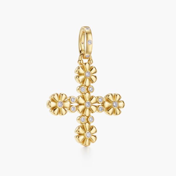 18K Fiori Cross Pendant