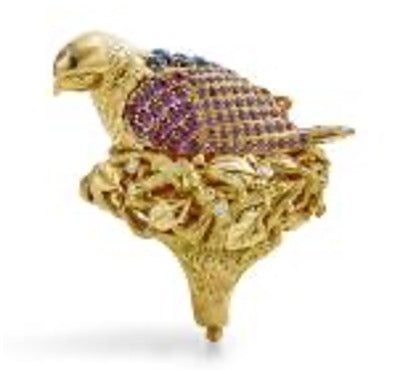 18K Nesting Falcon Ring with mixed color spinel and diamond