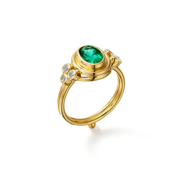 18K Emerald Classic Temple Ring