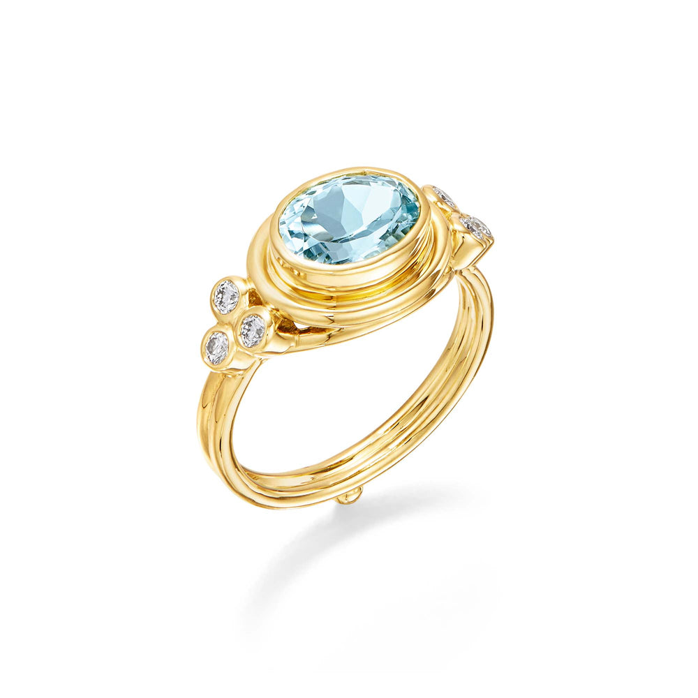 18K Aquamarine Classic Temple Ring