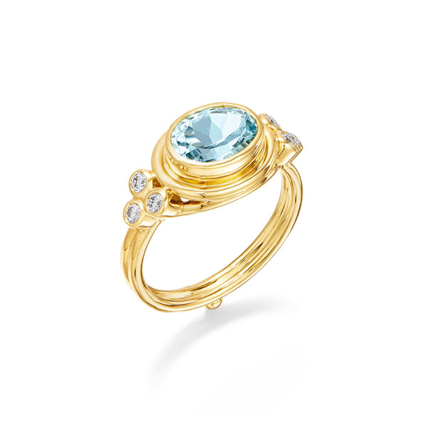 18K Aquamarine Classic Temple Ring