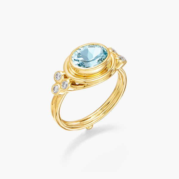 18K Aquamarine Classic Temple Ring