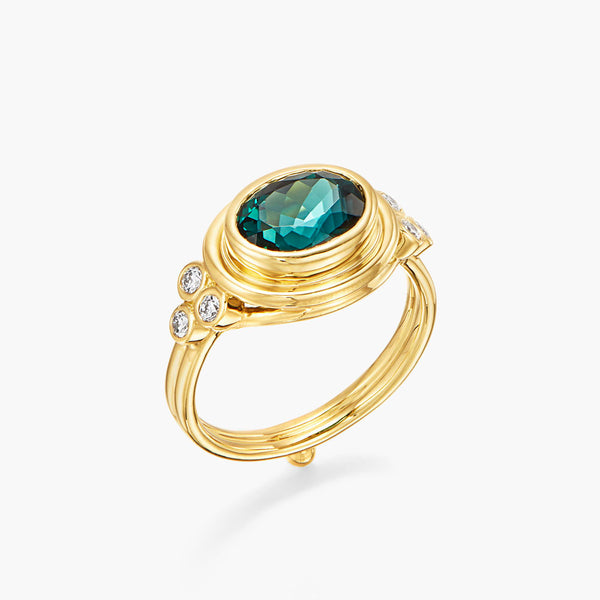 18K Indicolite Classic Temple Ring