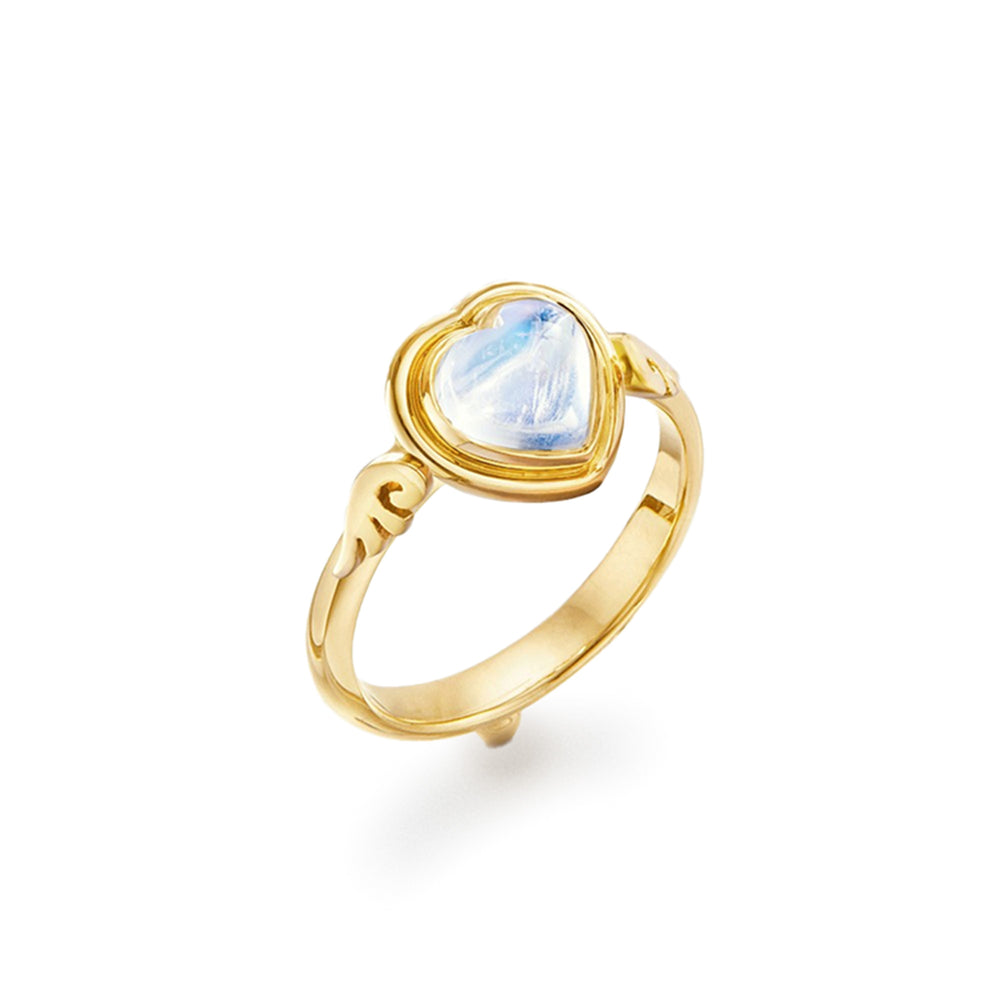 18K Blue Moonstone Winged Heart Ring