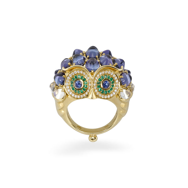 18K Tanzanite Temple Owl Ring