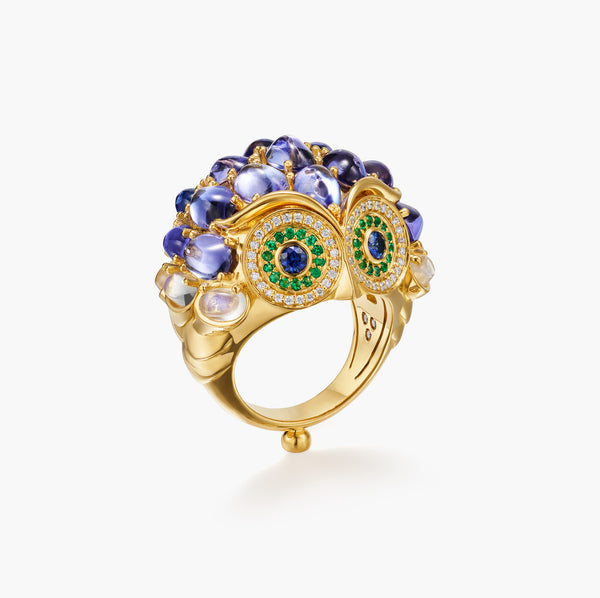 18K Tanzanite Temple Owl Ring