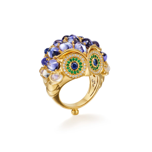 18K Tanzanite Temple Owl Ring