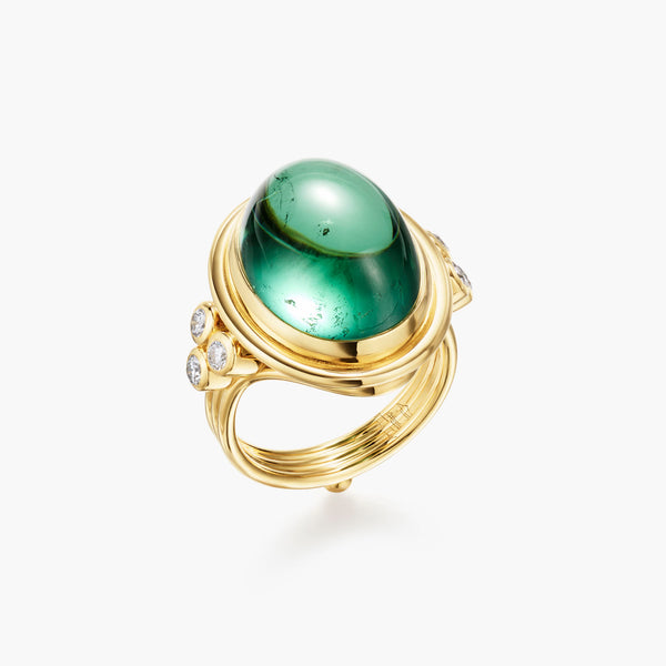 18K Green Tourmaline Classic Temple Ring