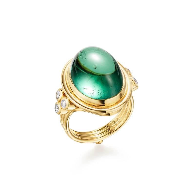 18K Green Tourmaline Classic Temple Ring