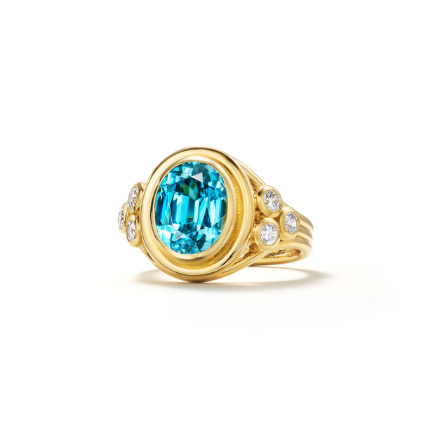 18K Blue Zircon Classic Temple Ring