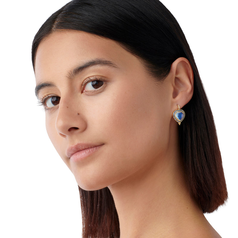 18K Sapphire Pavé Heart Earrings